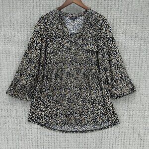 Cocomo Blouse Womens Size 2X Black Brown Pullover 3/4 Sleeve Pockets Speckled